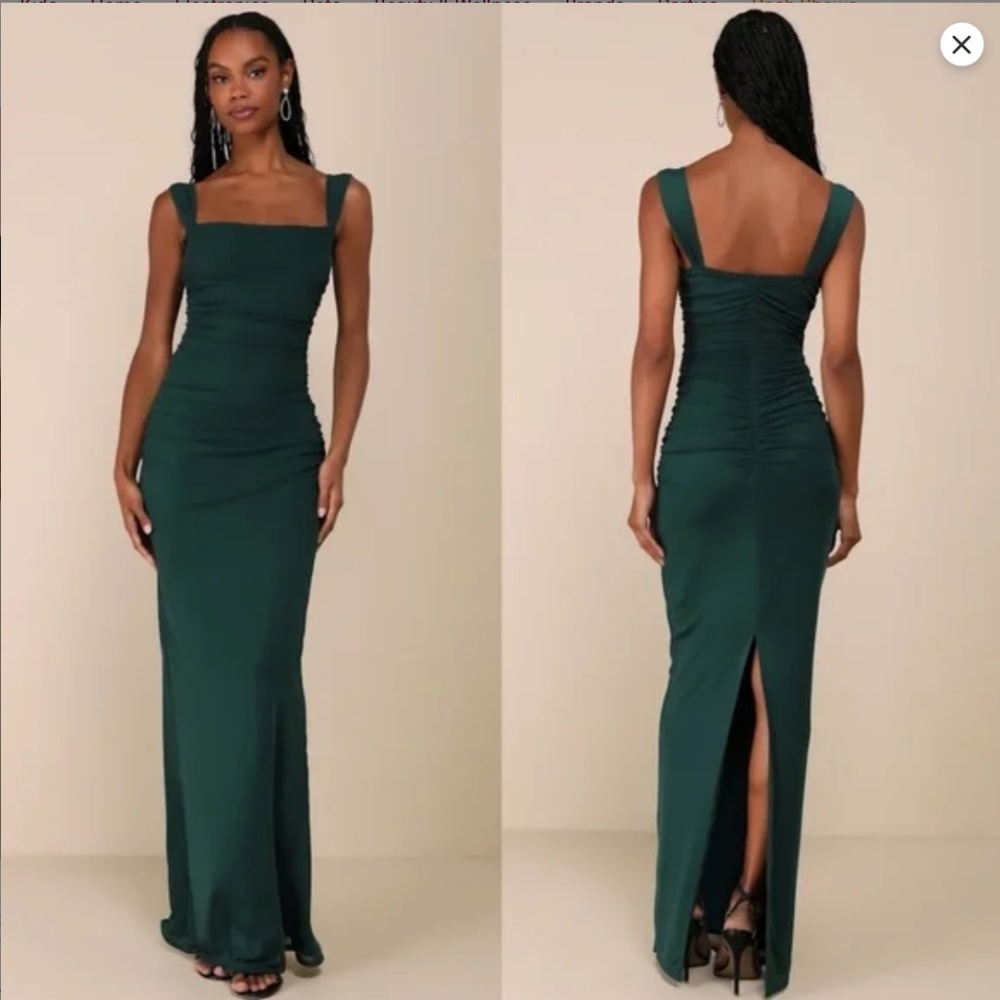 Lulus Amazing Presence Dark Green Mesh Ruched Column Maxi Dress Small Party